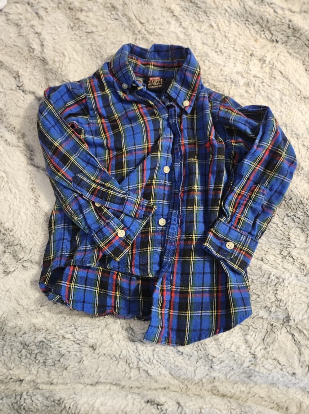 Wrangler Blue Plaid Button-Down Shirt with Red & Yellow Accents